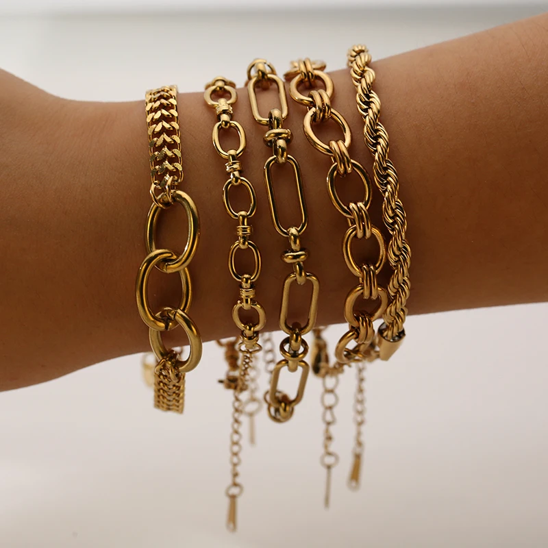 GANPUP 316L Edelstahl Goldene Kette Armreif Minimalistischen Geometrische Metall Armband Wasserdicht Schmuck Männer Frauen Geschenk – Detail 5