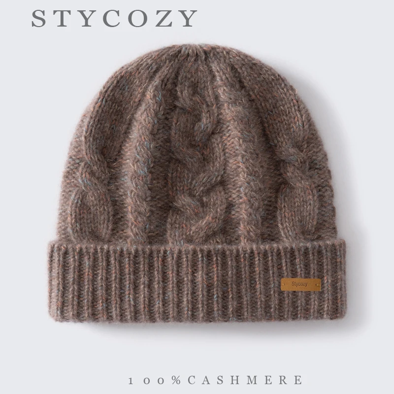100% Cashmere Cable Knitted Skullies Winter Point Fleck Speckled flanging Beanies Women Men Casual Fashion Warm Hats Soft Caps