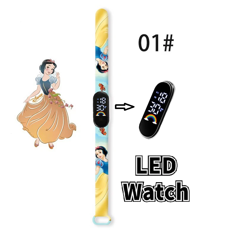 Disney-Princess impermeável LED Touch relógios para crianças, crianças pulseira esporte, pulseira, relógio digital, moda, presente