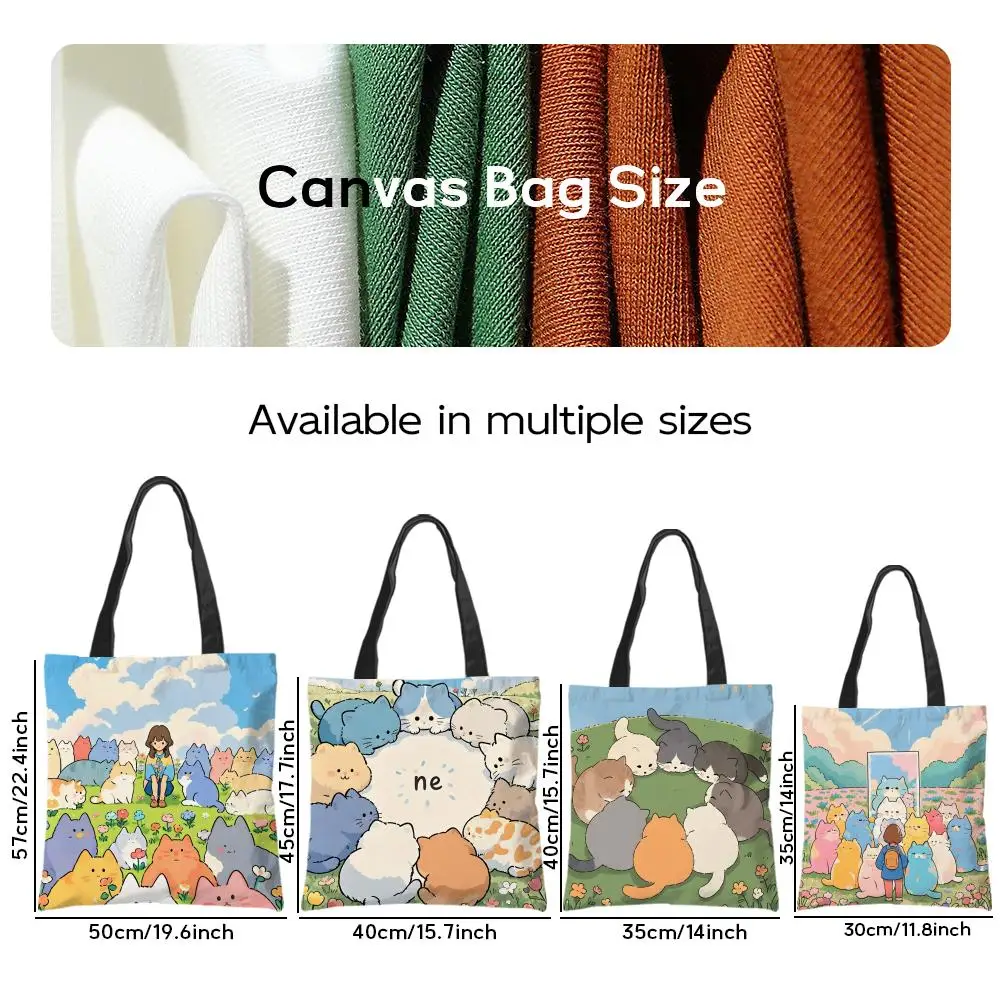 Storage Bags Shopping Bag Canvas Supermarket Shopping Bag Christmas Party Tote Bag Cartoon Cute Cat Picture With Fresh Wake Up