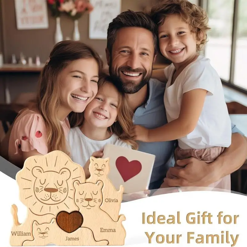 Lion Family Wooden Puzzle Funny Lion Family Wooden Jigsaw Board Game Early Education Puzzles Toys for Living Room Study Bedroom