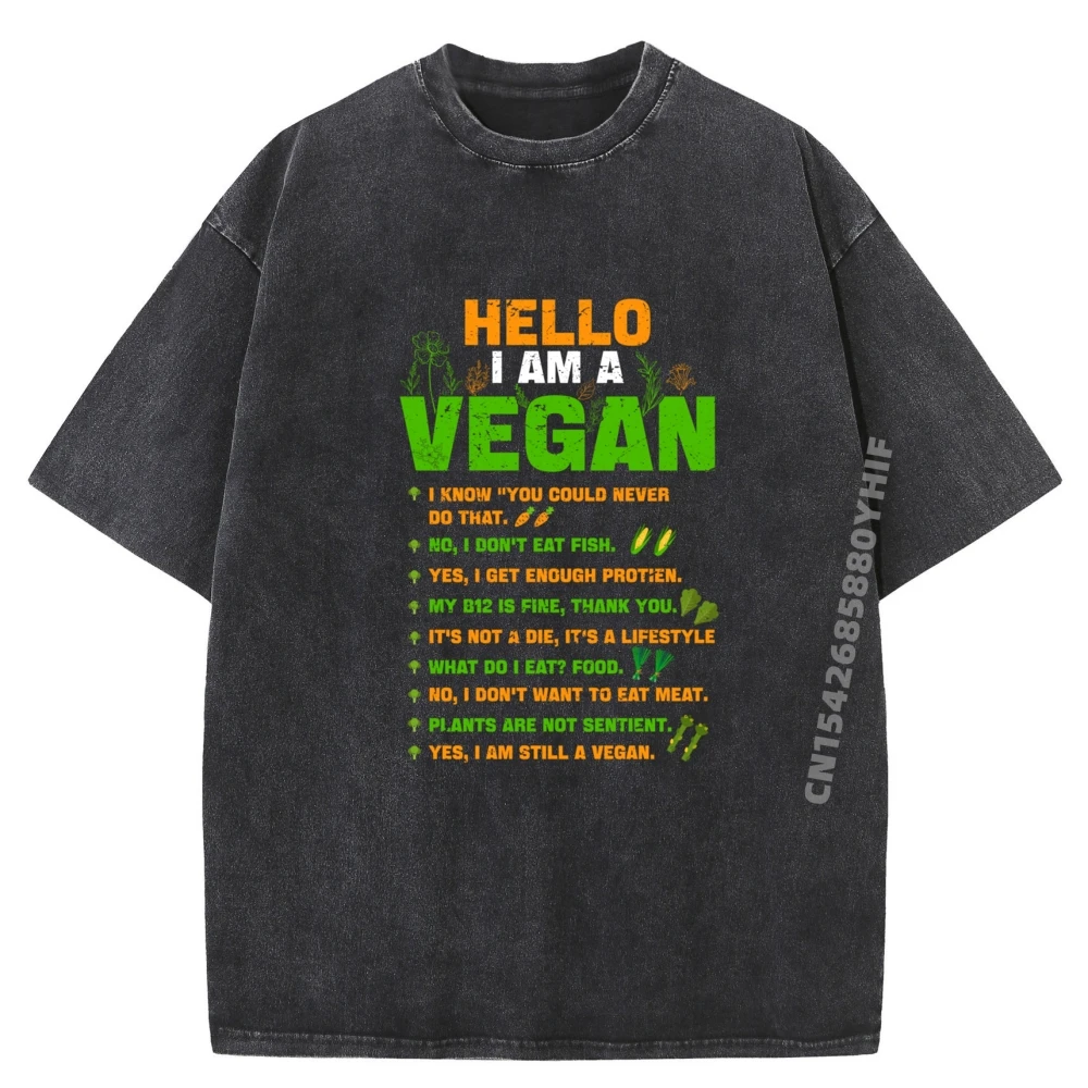 

Hello I Am A Vegan Vegan Powered Vegan Graphic Футболка Мужская винтажная стираная одежда Футболка с принтом Vaporwave