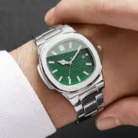 Luxury Men Business Watches Fashion Square Dial Stainless Steel Strap Quartz Watch with Calendar For Mens Clock(Without Box) 2