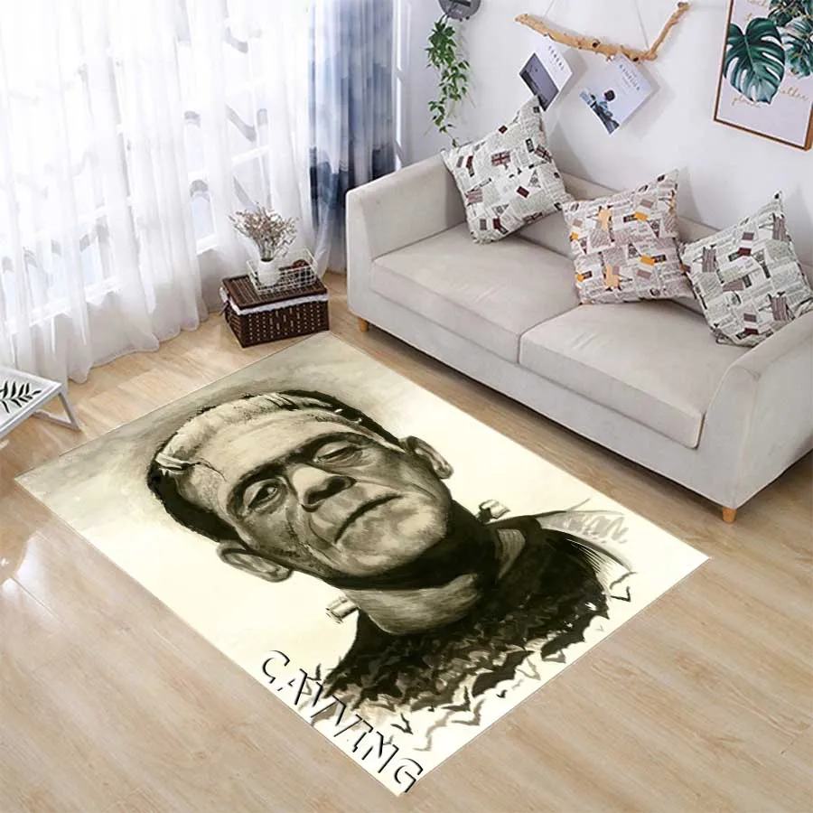 Frankenstein 3D Printed Carpet Flannel Rugs Anti-slip Large Rug Home Decoration for Living Room Bedroom Home Decor   K02