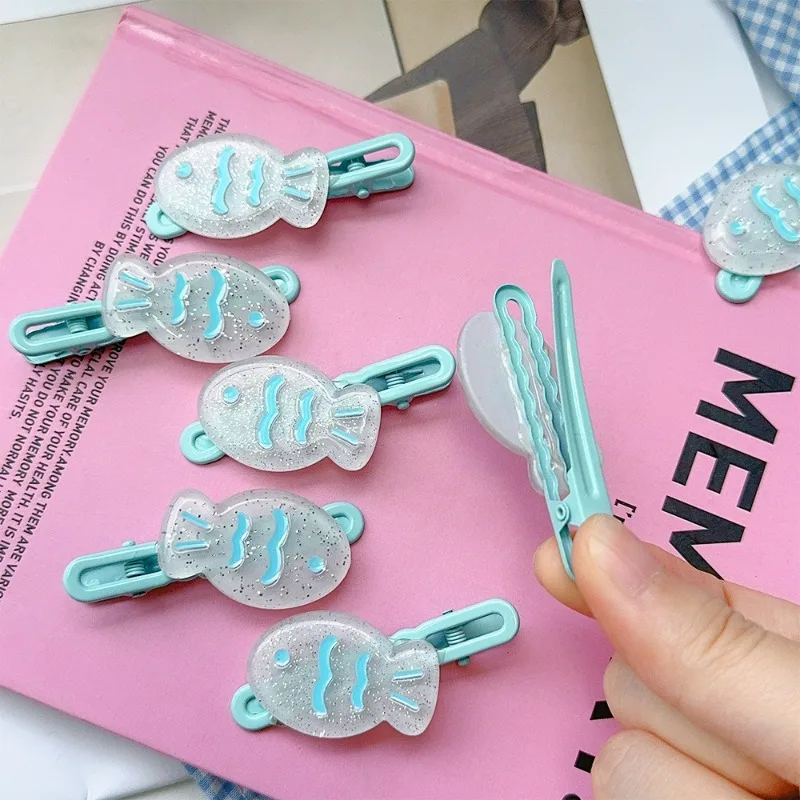 2/4/6Pcs Women Hair Accessories Cute Mint Blue Thick Fish Braised Hair Clip INS Photograph Duckbill Hairpins Sweet Girl Headwear