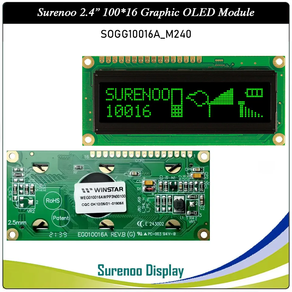 Real OLED Display, WS0010 Graphic 100*16 Dots Compatible with 1602 162 Character LCD Module LCM Screen, Support SPI