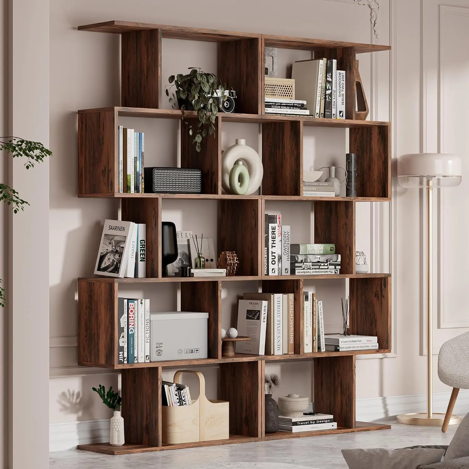 S-Shaped Bookcase 5-Tier Display Shelf Room Divider 62