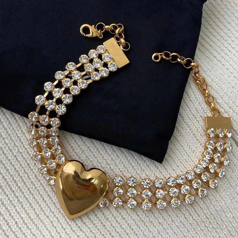 

Fashion Europe America Big Heart Crystal Diamond Gold Necklace Women Designer Jewelry Trend