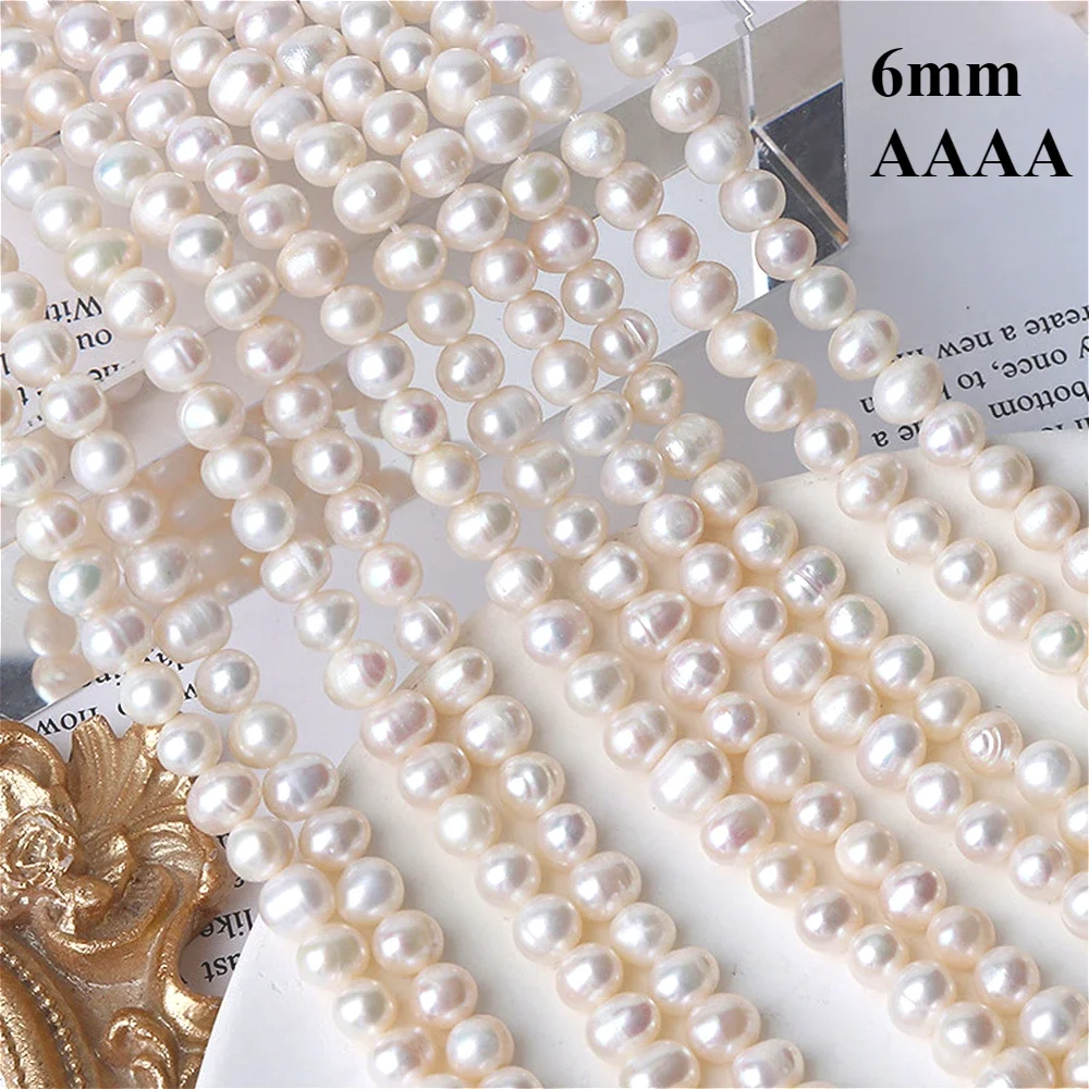 

6mm 4A Natural Freshwater White Orange Near Round Smooth Pearl Loose Bead Gift Jewelry Make DIY Necklace Bracelet Accessories