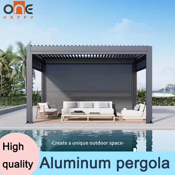Bioclimatic Aluminum Louvered Pergola Outdoor Gazebo Patio Roof Shading Weatherproof Waterproof UV Resistant Durable Shelter