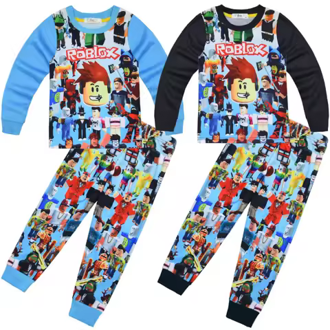 Game Roblox Creative Clothing Middle and Big Kids Homewear Suit Long-sleeved Two-piece Pajamas Birthday Gift for Girls Kids Boys