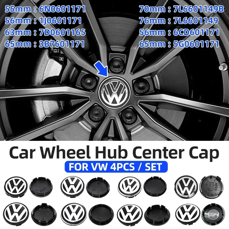 4pcs 55mm 56mm 65mm 70mm Car Wheel Center Caps Hubcap Cover for VW Volkswagen Jetta MK5 Golf Passat styling 3B7601171 1J0601171