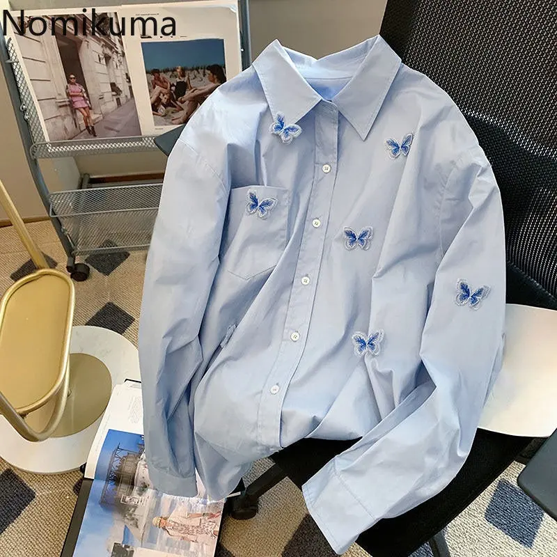 Nomikuma Blusas Para Mujer Spring Autumn Butterfly Patchwork Loose Blusa Feminina Elegant Fashion Casual Street Shirts for Women