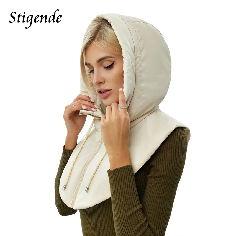 Stigende Turtleneck Crop Hooded Puffer Vest Jacket Women Sleeveless Cowl Neck Zippper Drawstring Cotton Padded Short Tank Top