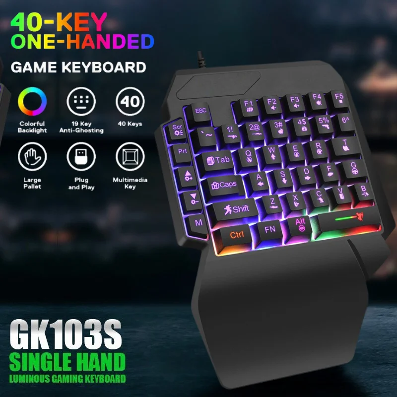 40 Keys One Handedly Single Hand Mini Gaming Keyboard USB Ultra-slim Wired Backlight Keyboard For Laptop Desktop PC Smartphones