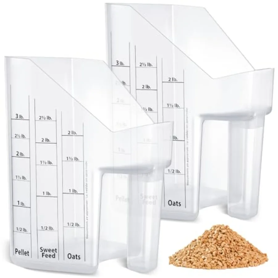 

Feed Scoop with Measurements 3 Quart Large Grain Scoop No Spill Easy Pour Heavy Duty Plastic for Horse Dog Livestock Feed Accur
