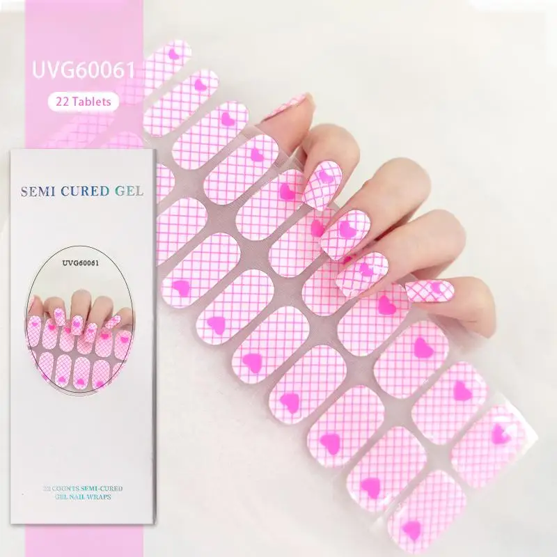 20/22/24Tips Glitter Colorful Semi-cured Gel Nail Wraps French Nail Sticker Adhesive Full Cover Gel Nail Manicure Decoration