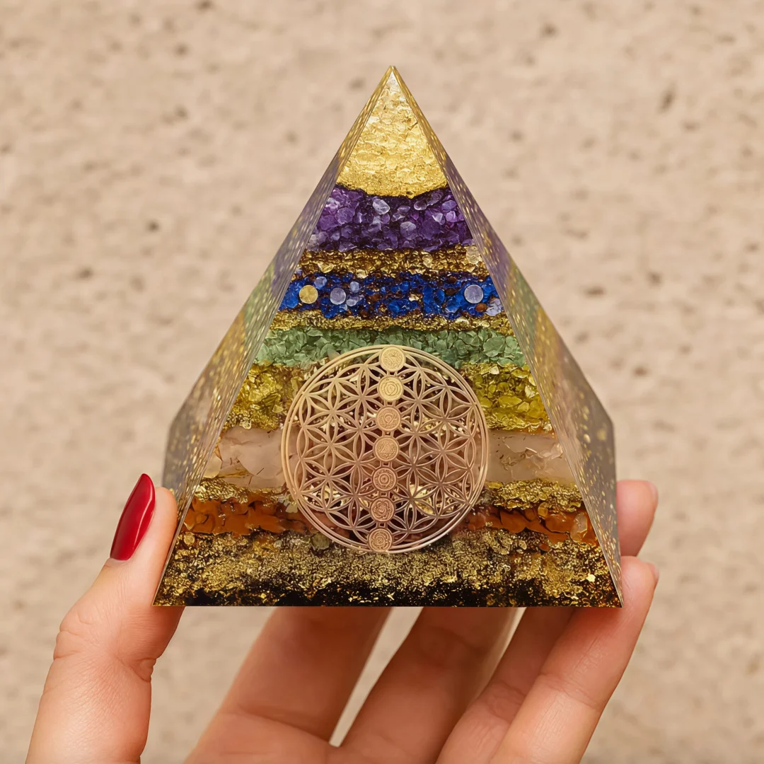 7 Chakra Blume des Lebens Orgon-Pyramide, Heilkristall EMF-Schutz Orgonit – Detail 4