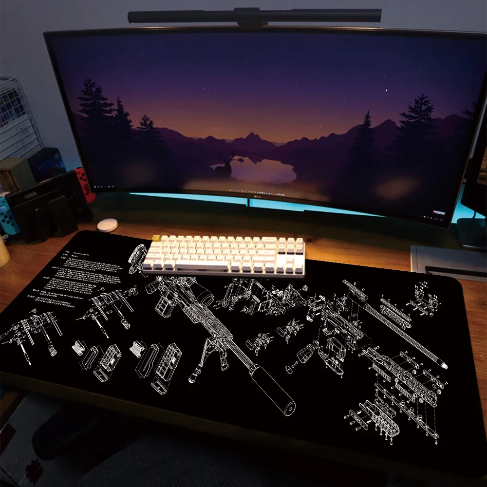 Firearm Large Cool Mouse Pad Gaming Desk Mat Gun Parts Mouse Mat Computer Rifle Mousepad 900x400mm Gamer Accessories AR15 AK47