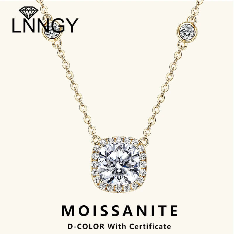 

Lnngy Sparkling 2.5ct Cushion Cut Moissanite Necklaces 925 Sterling Silver Pendant Necklace for Women Certified Neck Jewelry