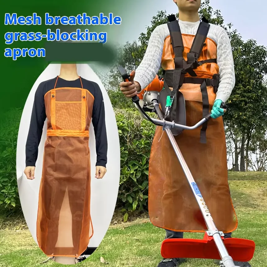 Breathable Mesh Garden Mowing Apron with Pocket - Fully Covered Practical Safety Apron for Lawn Mowing and Gardening Trimming