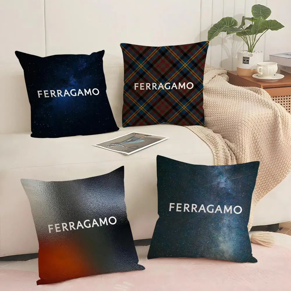 F-Ferragamo Cushion Cover Silky Short Plush Sofa Pillow Cover Hidden Zipper Soft Dustproof Case for Home Decor