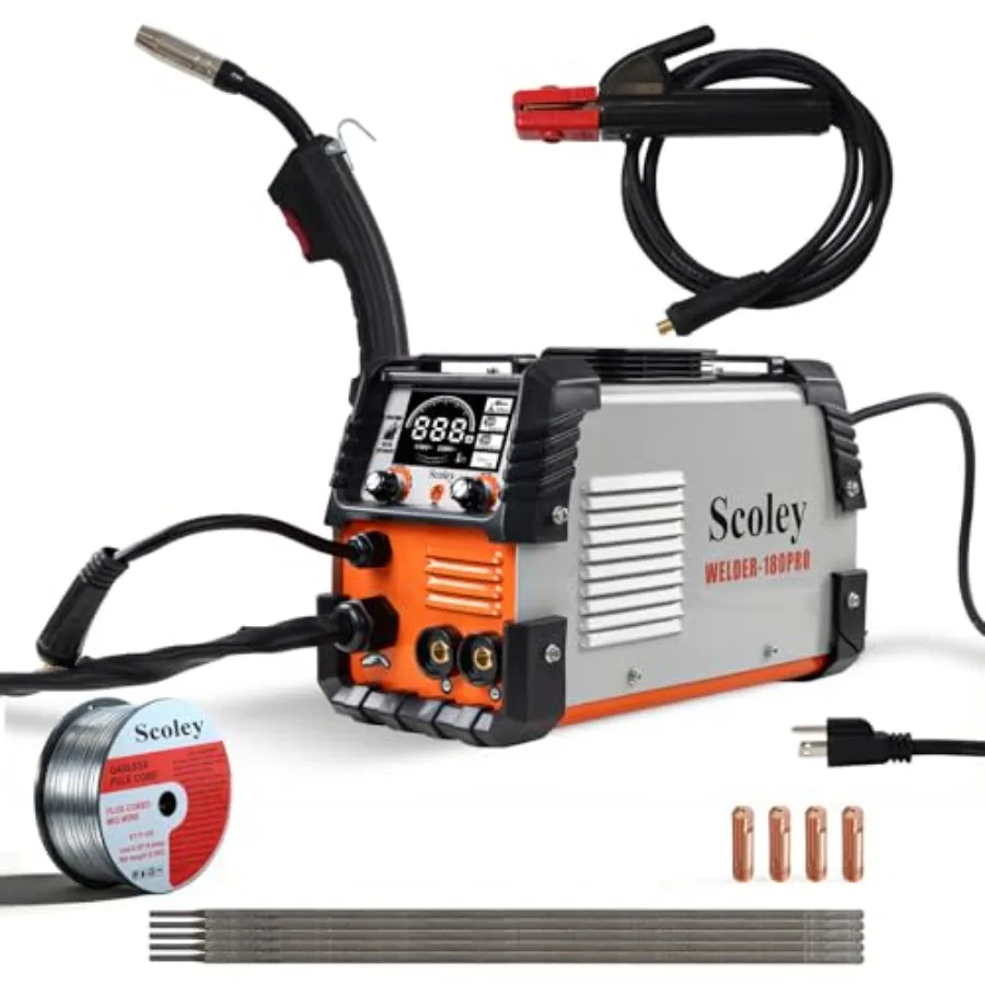 

5-in-1 MIG Welder 110V/220V 180A Aluminum Welder/Gas MIG/Flux Core Welder/Lift TIG/Stick Welding Machine with IGBT Inverter Syn