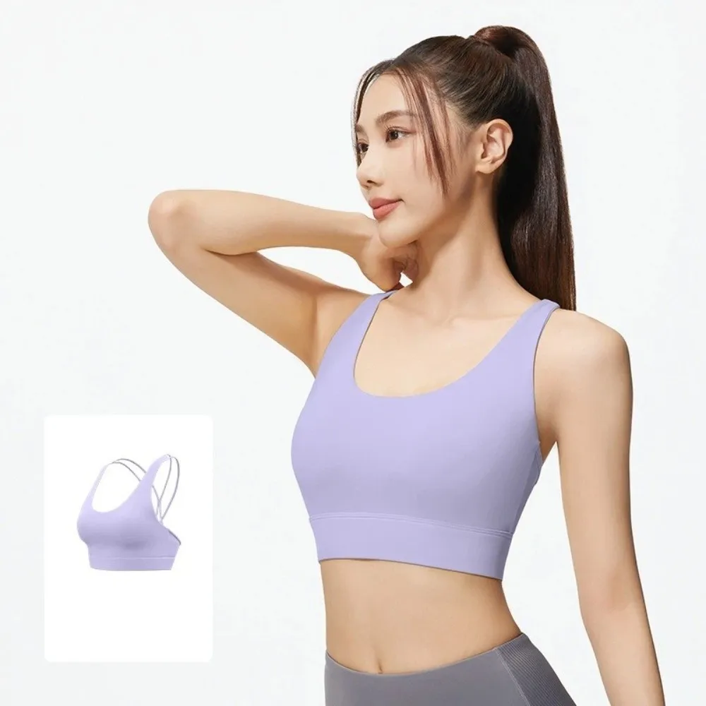 

Cross Mesh Belt Women's Sports Yoga Bra Shockproof Brassiere Yoga Underwear Built-in Fixed Pad Lingerie Seamless Vest Workout