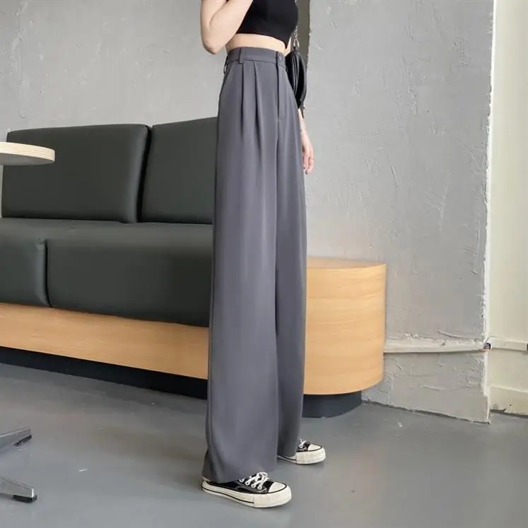 صيف 2023 سراويل نسائية طويلة غير رسمية فضفاضة عالية الخصر مستقيمة الساق بنطلون متعدد الاستخدامات شارع العليا Sle مادة PVC #3