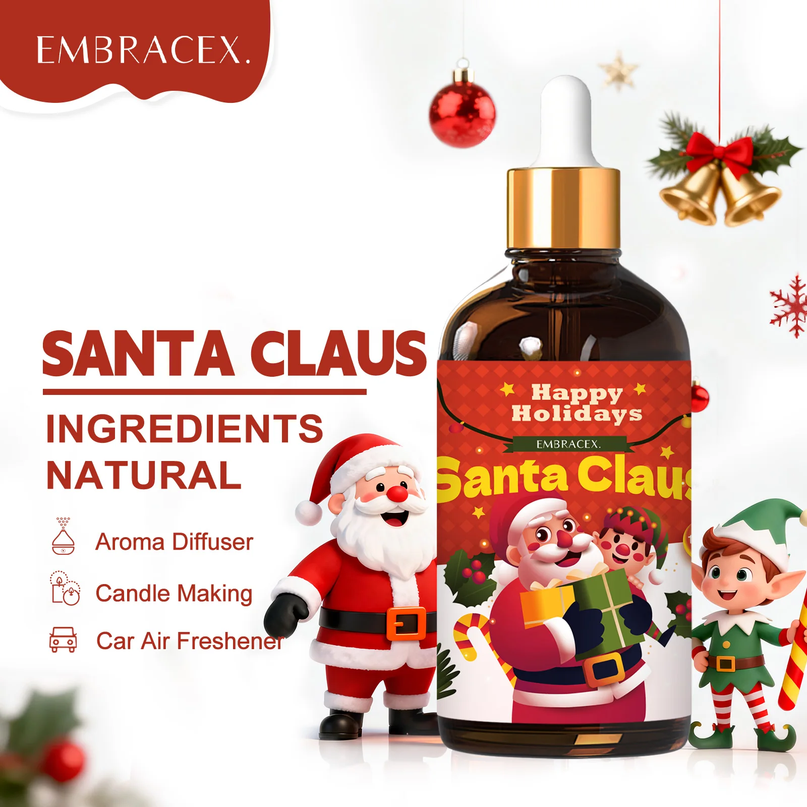 100ml Santa Claus Essential Oil Christmas Fragrance Oil for Diffuser Humidifier Long Lasting Home Decor Festive Fragrance Gift