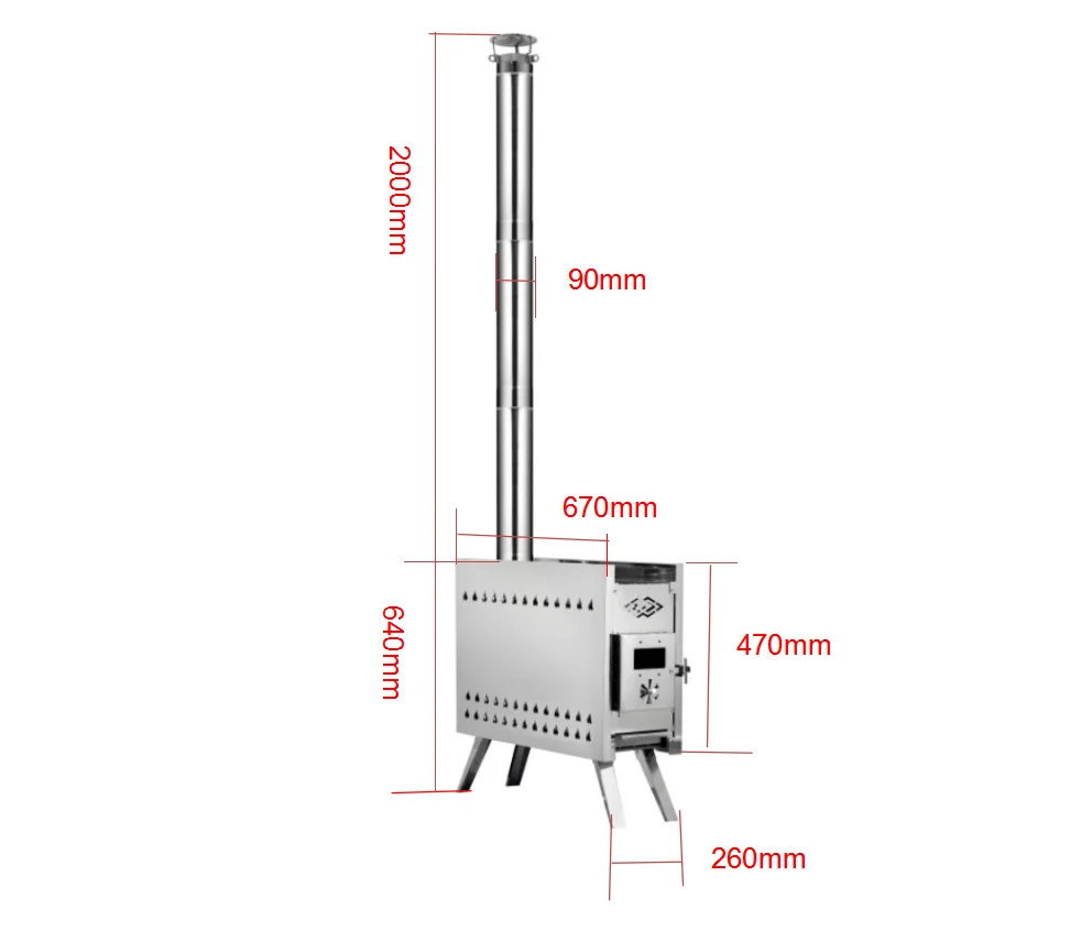 Easy to Use Modern Stainless Steel Wood Burning Stove with Transom Windows Customizable Size Outdoor Camping Indoor