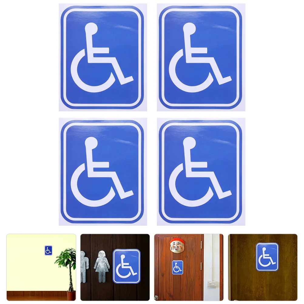 4Pcs Disabled Wheelchair Sign Sticker Adhesive Disability Symbol Decal Flexible Long Life for Elevator Restroom Door Car Window