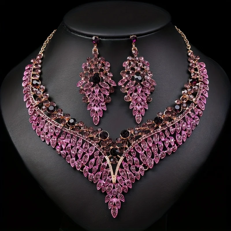 3PC Women\'s Fashion Starry Leaf Embellishments Necklace Earrings Jewelry Set Wedding Banquet Party Festival Gift 8884