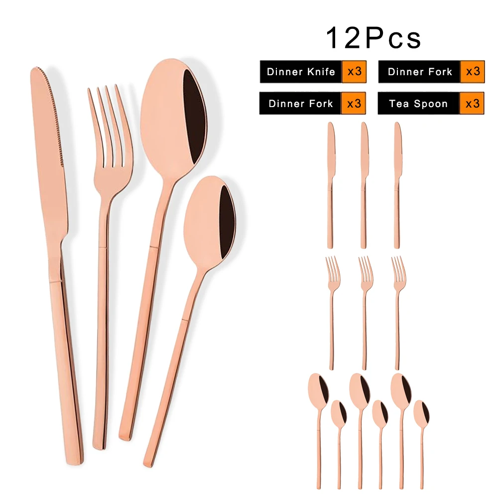 12Pcs Rose Gold Geschirr Set Edelstahl Besteck Gabel Messer Kaffee Löffel Geschirr Besteck Küche Besteck Set