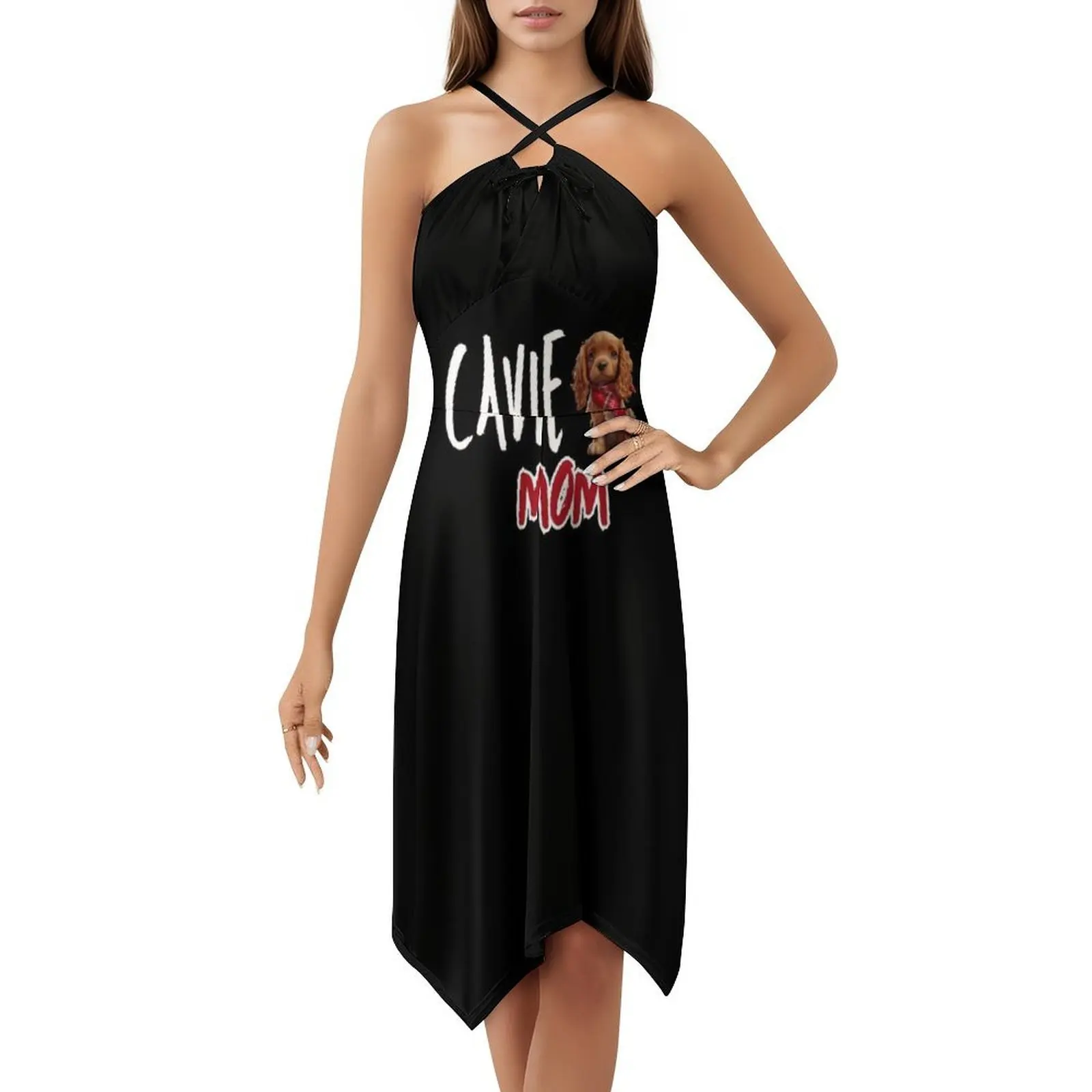 Ruby Cavalier King Spaniel moeder Vintage Boheemse jurk bladerdeeg mouw of mouwloze opties voor vrouwen jurk Cavalier King Spaniel