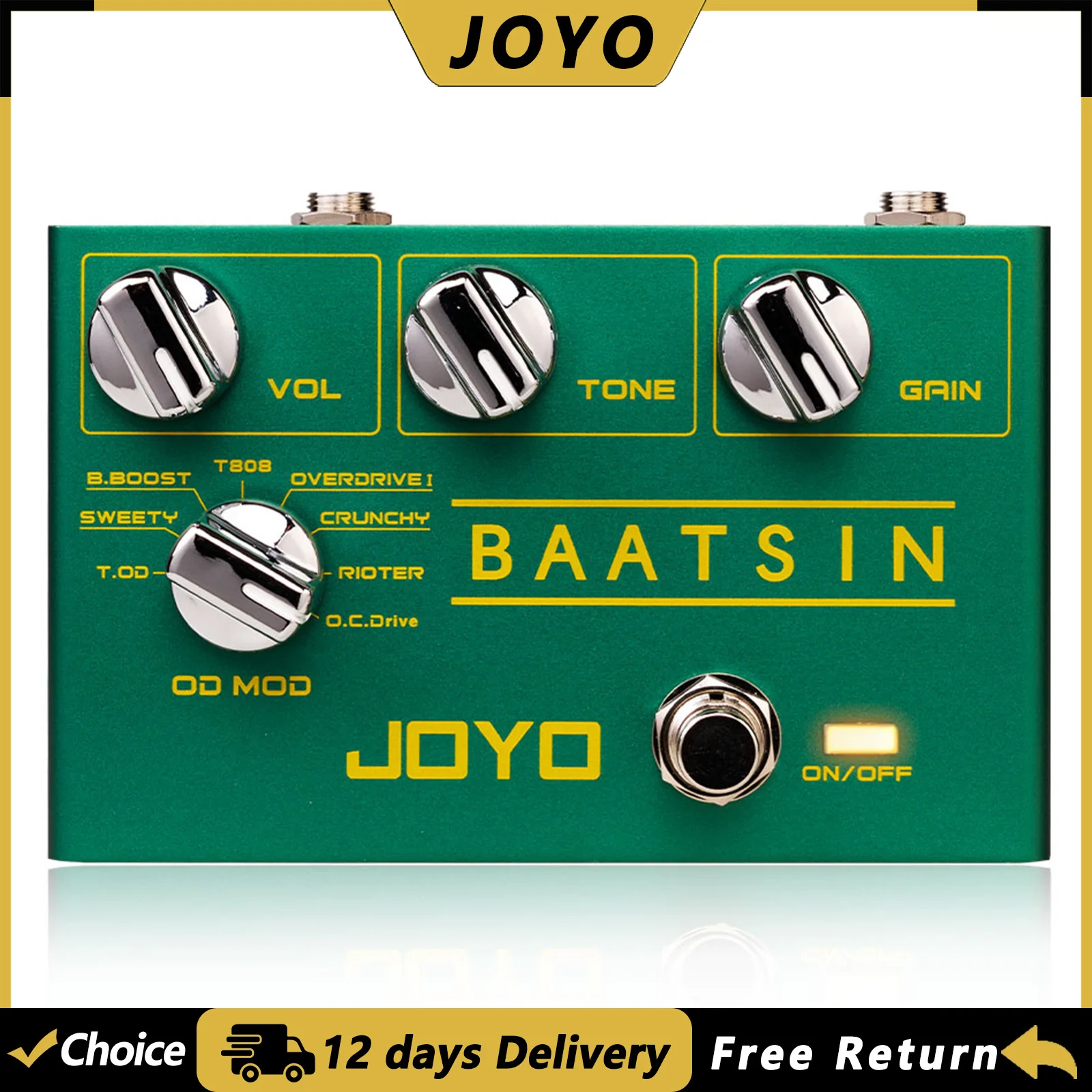 Pedal de Efeito JOYO R-11 BAATSIN para Guitarra, Overdrive e Distorção, 8 em 1, Circuito Analógico Puro, Pedal Multi Efeitos com True Bypass