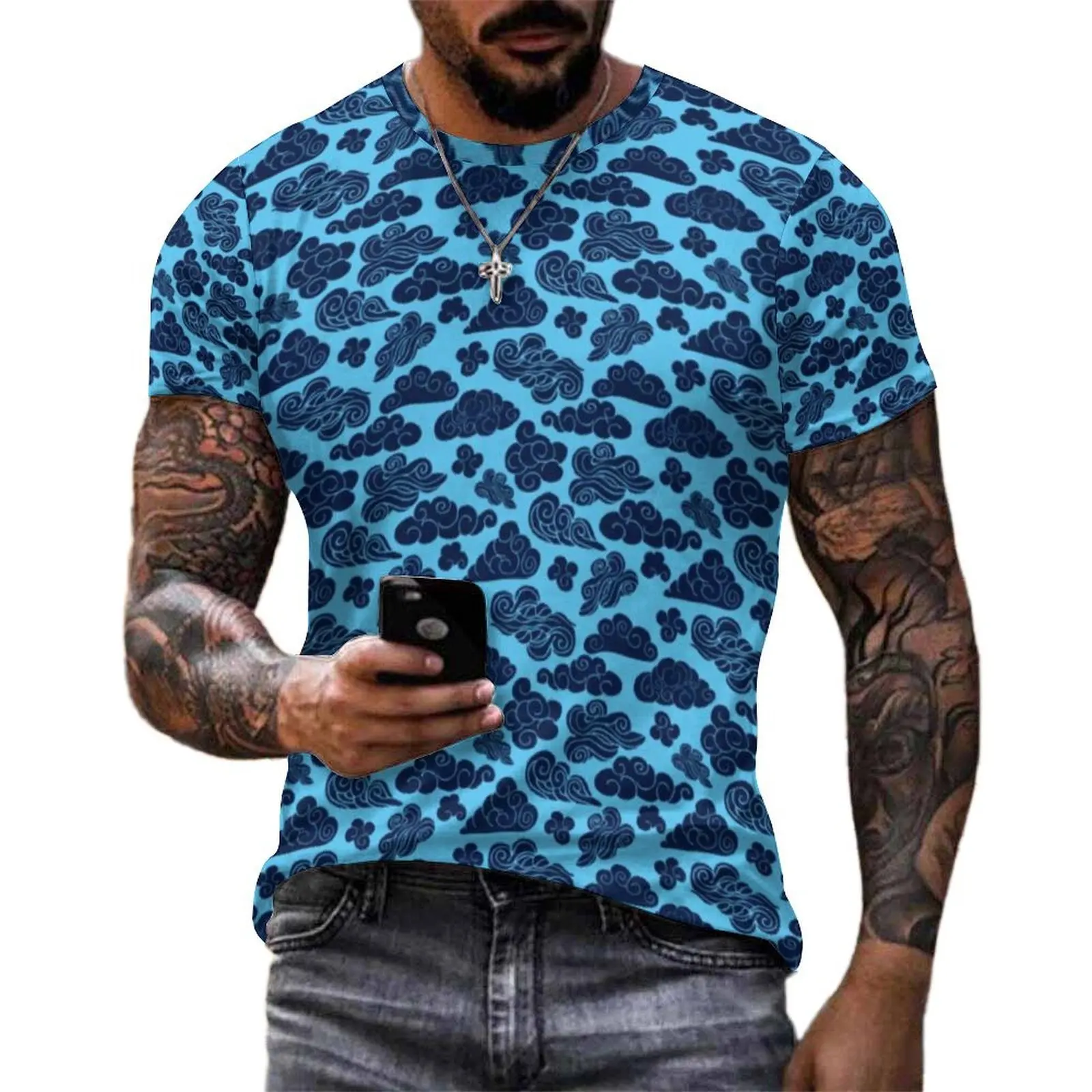Summer T-Shirt Abstract Cloud T-Shirts Auspicious Clouds Print Streetwear Trending Tees For Men Short Sleeves Oversized Clothing