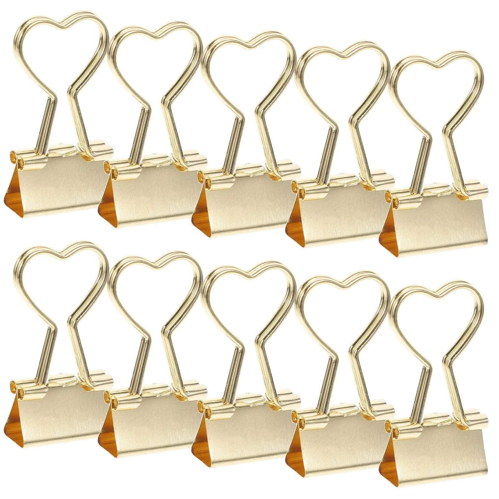 

10PCS Binder Clips Metal Paper Medium Mini Office Supplies Large Document Fixing Small Golden Heart Shaped Storage