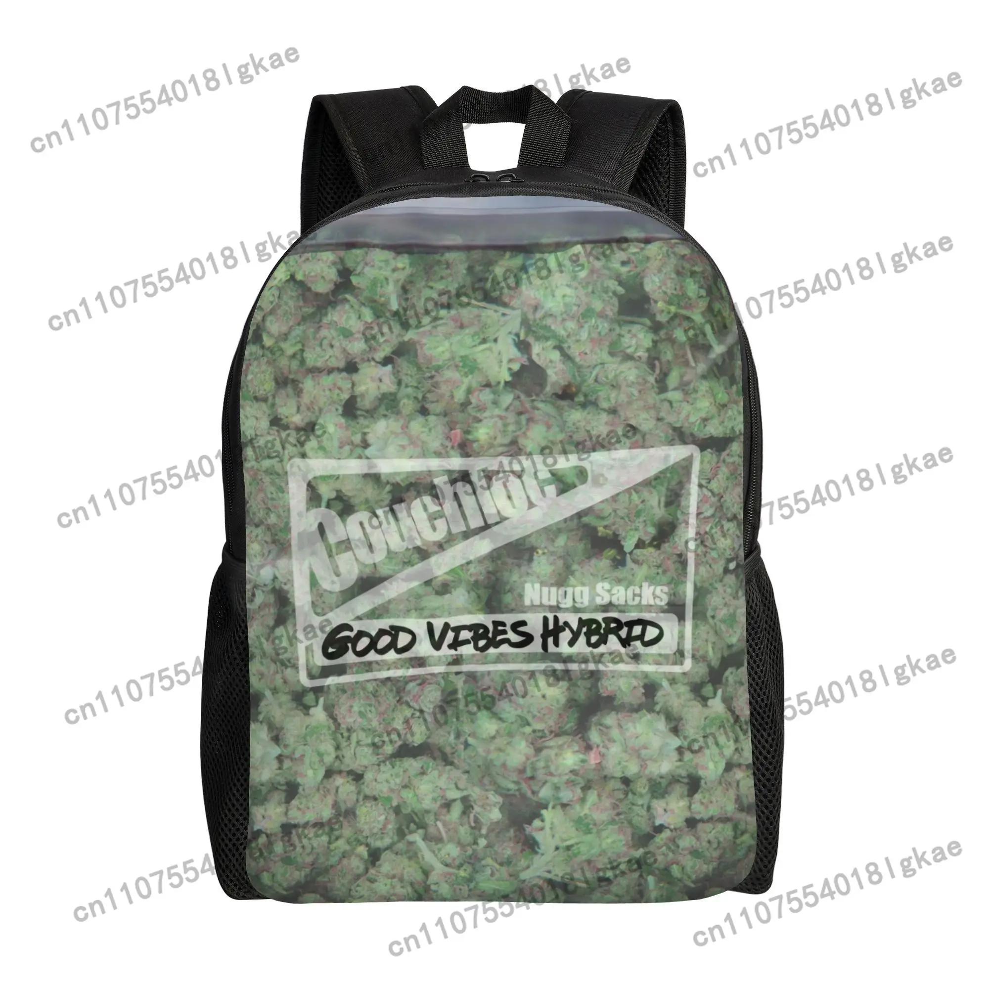Men'S Big Bag of Weed Backpack - Single Layer Casual Backpack with Green Leaf Design, Durable Polyester, Zipper Closure, Multipl