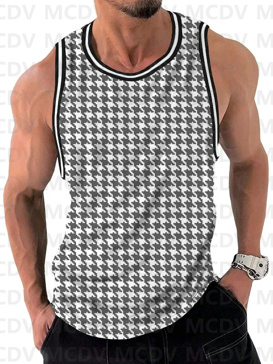 Vintage Classic Houndstooth Print Crew Neck Tank Top 3D Printed Tank Tops Men Summer Tops
