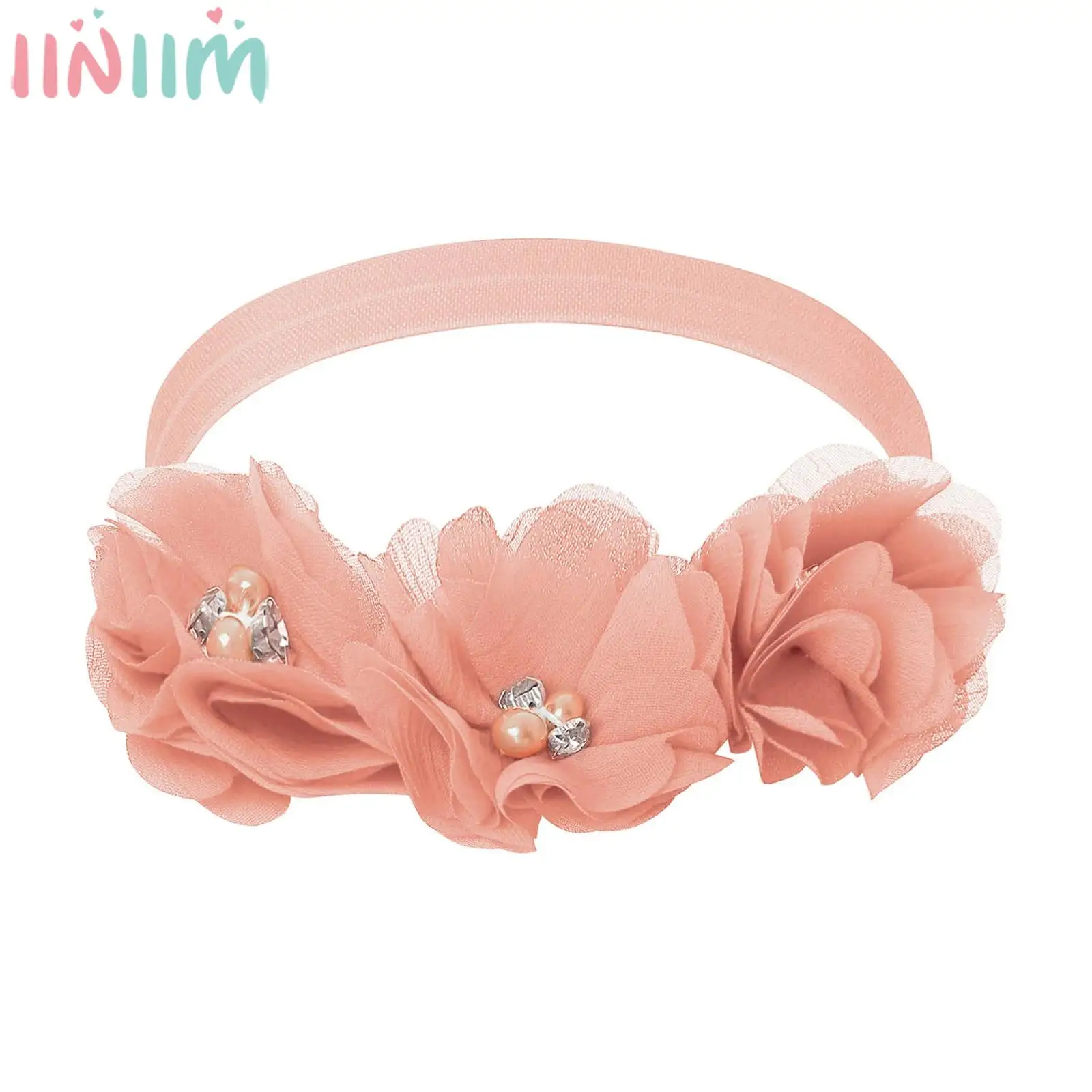 Newborn Baby Girls Flower Headband Soft Nylon Elastic Hair Band Infant Photography Prop Baptism Birthday Wedding Party Headwear