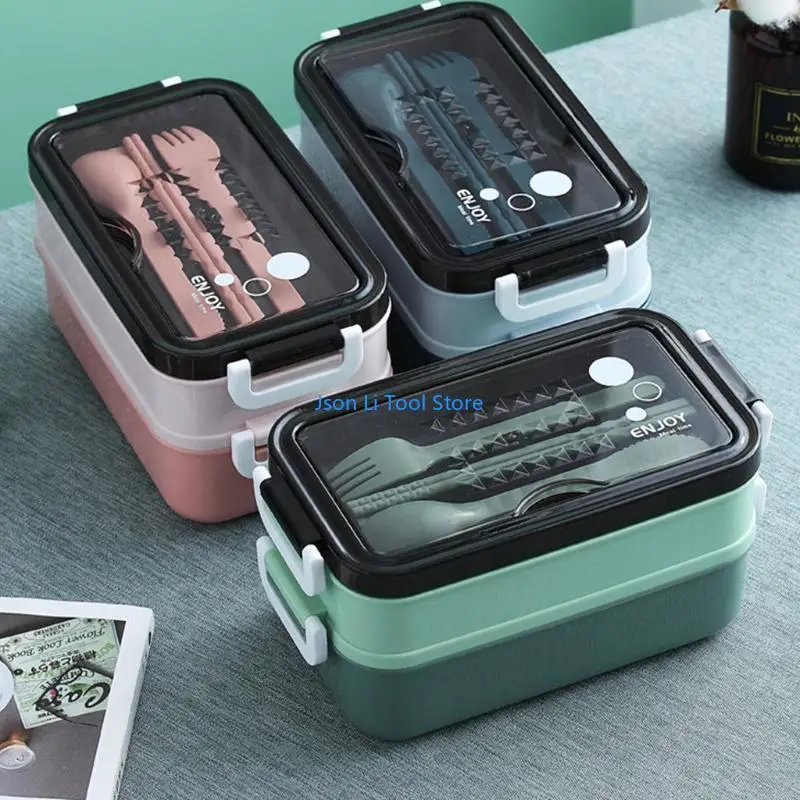Y08D Double Layer Lunch Box con tappeti per le perdite per le perdite fork
