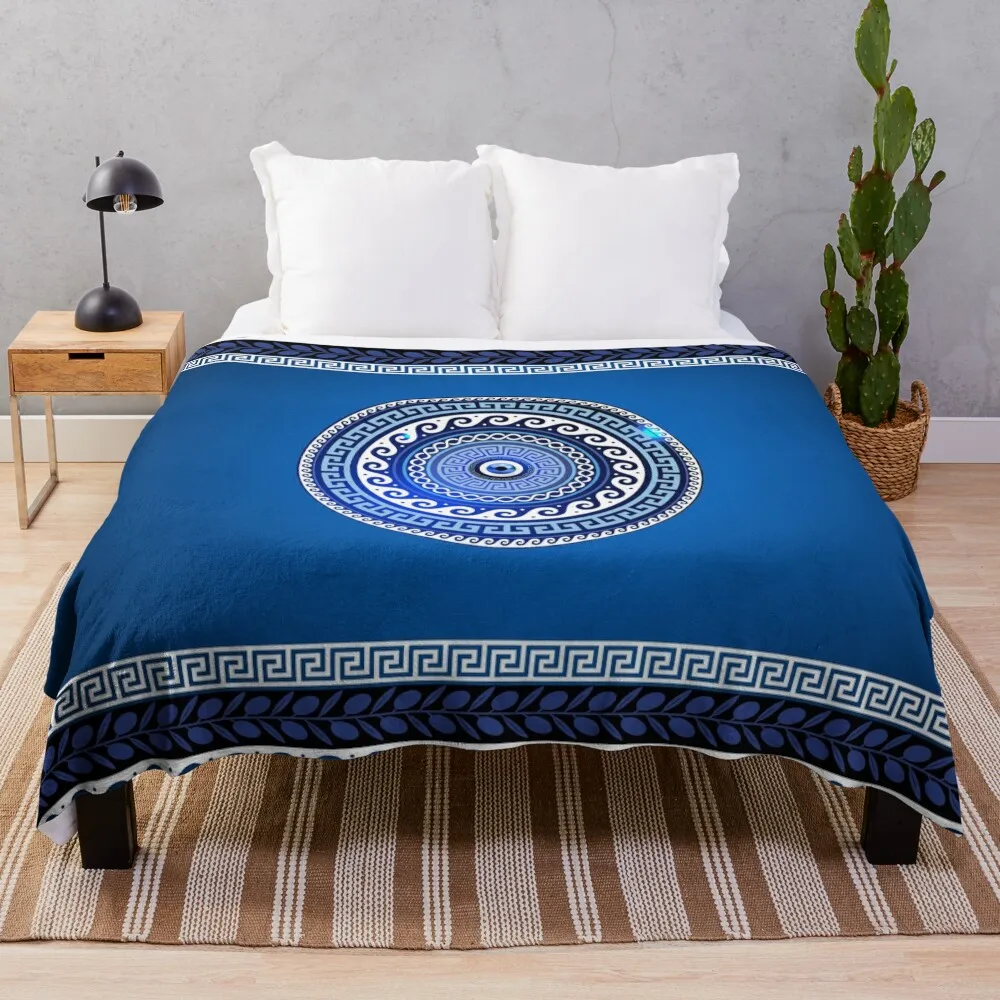 

Mati Evil Eye Greek Key Patterns Yiorgos Collection Throw Blanket Soft Beds Fashion Sofas Luxury Throw Blankets