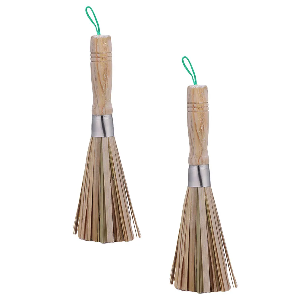 

2 Pcs Bamboo Pot Brush Cookware Cleaner Dish Cleaning Kitchen Brushes for Dishes Dishwashing Pan