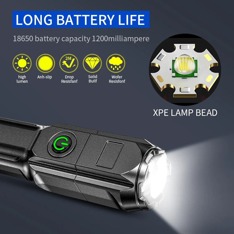 Flashlight B25 USB Rechargeable LED Torch with Zoom Function 3 Light Modes 18650 Battery Outdoor Lighting LED Flashlight