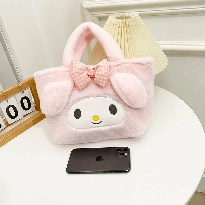 Kawaii Sanrio Plush Bag My Melody Kuromi Cartoon Animal Handbag Cute Cinnamoroll Storage Tote Bags Women Girls Birthday Gifts