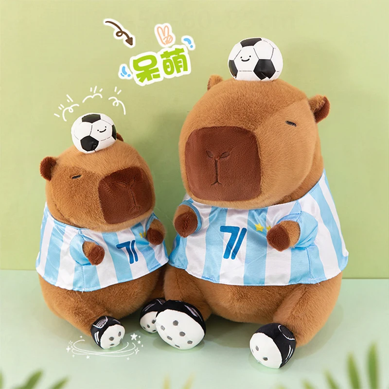 55cm Kawaii Capybara Plush Toy Football Player Cartoon Capybara Stuffed Doll Cute Soft Pillow Toy for Kids Birthday Xmas Gift