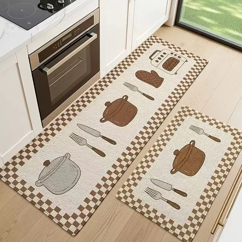 VIKAMA Cute Kitchen Mat Food Bread Carrot Cooking Non Slip Washable Floor Mat For Standing Anti Fatigue Soft Cozy Home Decor