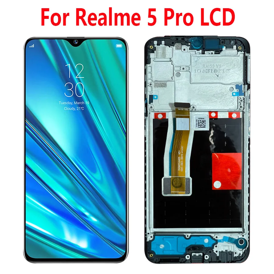 

6,5-дюймовый оригинальный ЖК-дисплей для Realme 5 Pro, преобразователь сенсорного экрана в сборе для Realme 5 Pro, ЖК-дисплей с рамкой RMX1971