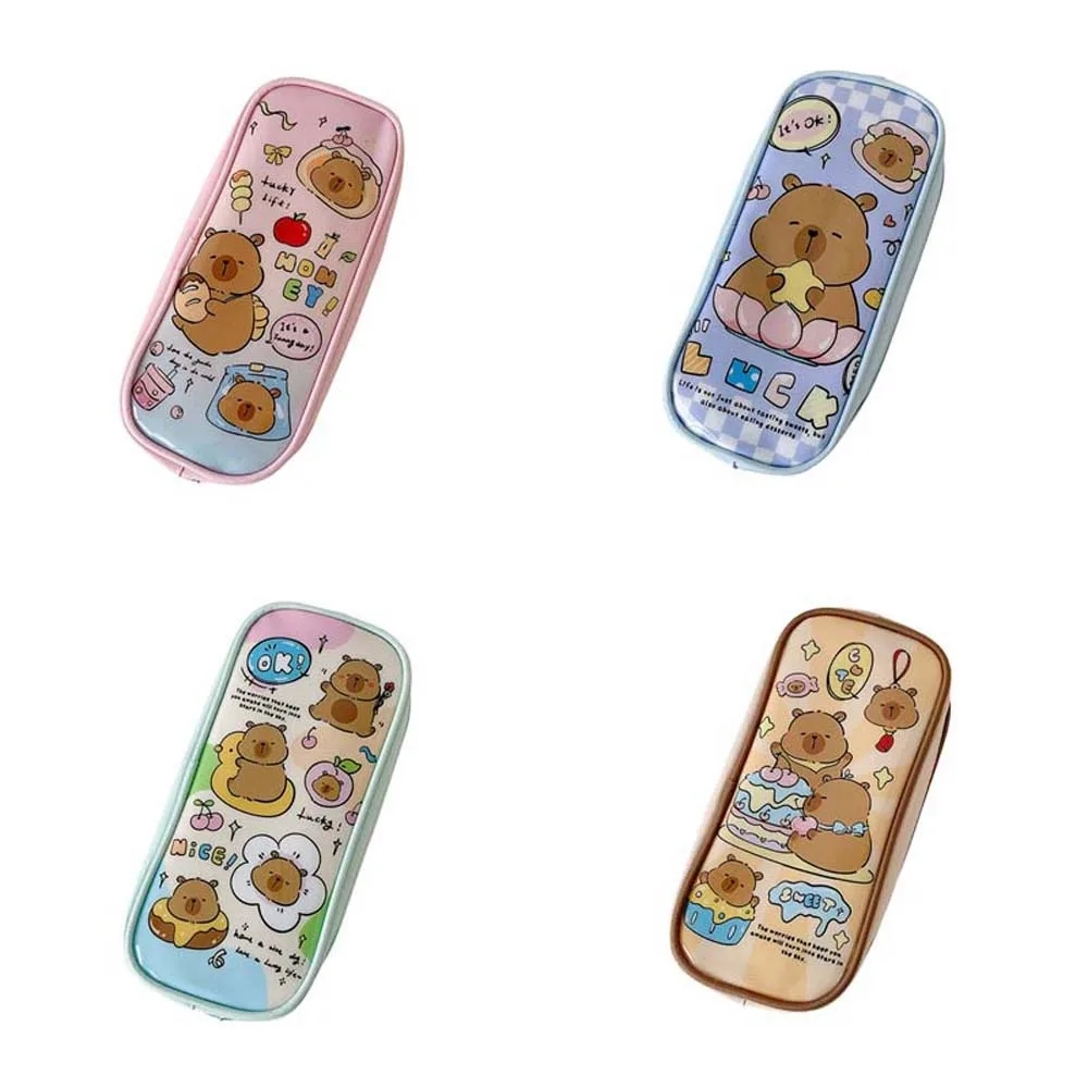 Penyimpanan Desktop Tas Alat Tulis Kartun Capybara Kapasitas Besar Pena Kartu Kosmetik Kotak Pensil Capybara Alat Tulis Capibala